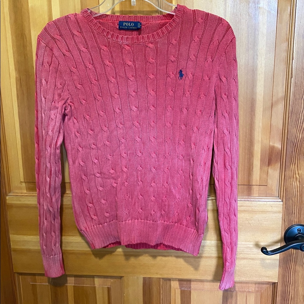 Polo by Ralph Lauren Junior’s Distressed Look Pink Crewneck Sweater Medium - Picture 4 of 9
